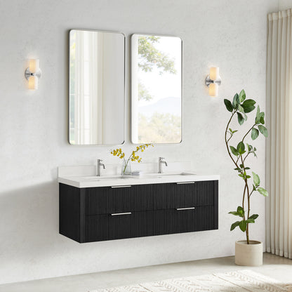 Barcelona 60M" Floating Double Bath Vanity in Oak Weathered Black
