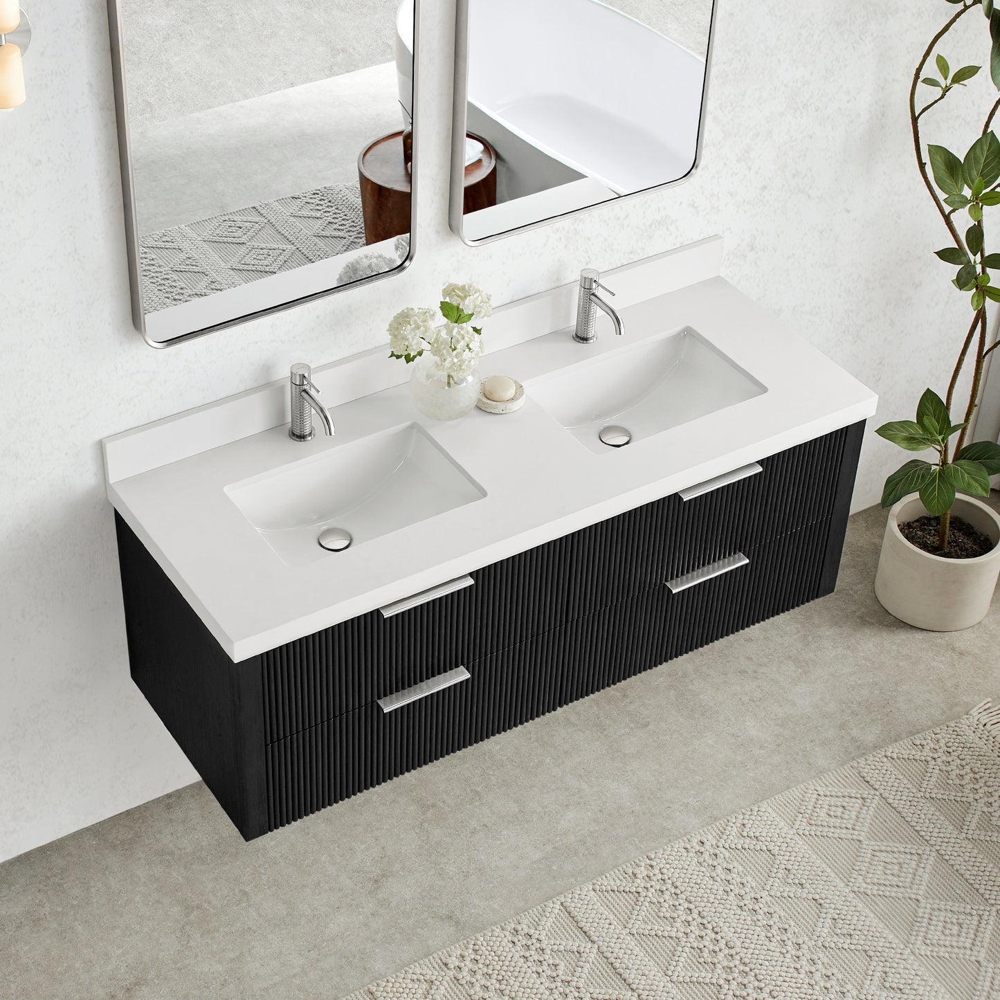 Barcelona 60M" Floating Double Bath Vanity in Oak Weathered Black