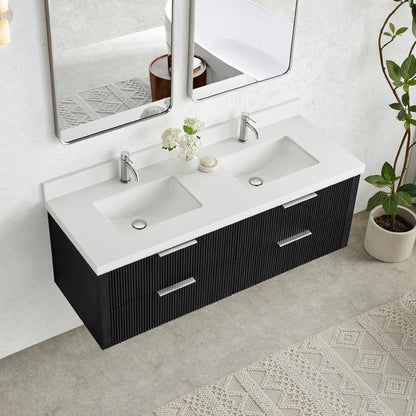 Barcelona 60M" Floating Double Bath Vanity in Oak Weathered Black