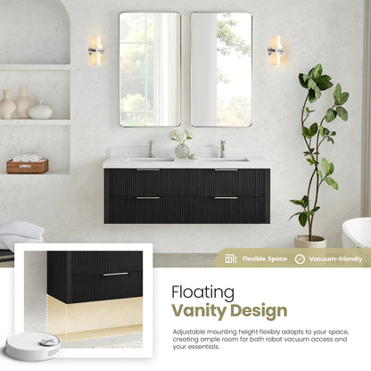 Barcelona 60M" Floating Double Bath Vanity in Oak Weathered Black