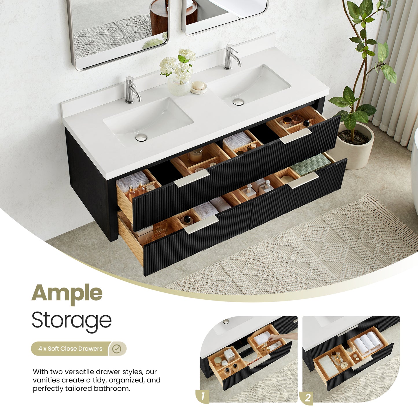 Barcelona 60M" Floating Double Bath Vanity in Oak Weathered Black