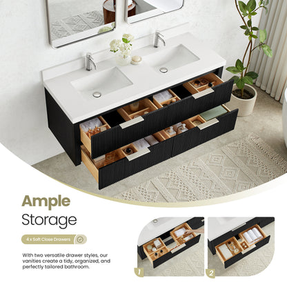 Barcelona 60M" Floating Double Bath Vanity in Oak Weathered Black