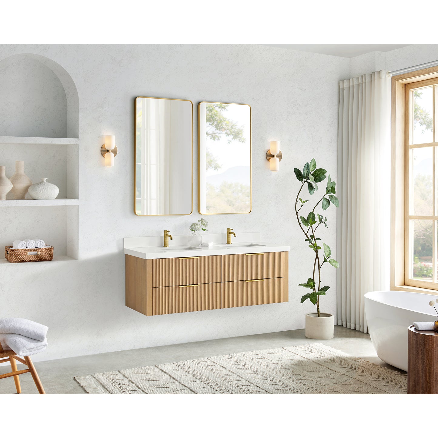 Barcelona 60M" Floating Double Bath Vanity in Washed Ash Grey
