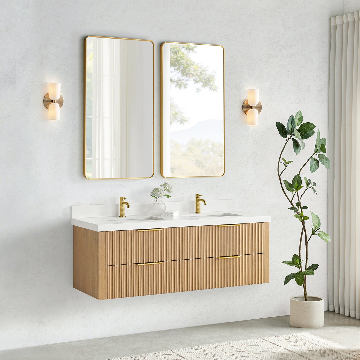 Barcelona 60M" Floating Double Bath Vanity in Washed Ash Grey