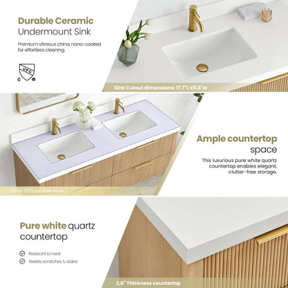 Barcelona 60M" Floating Double Bath Vanity in Washed Ash Grey