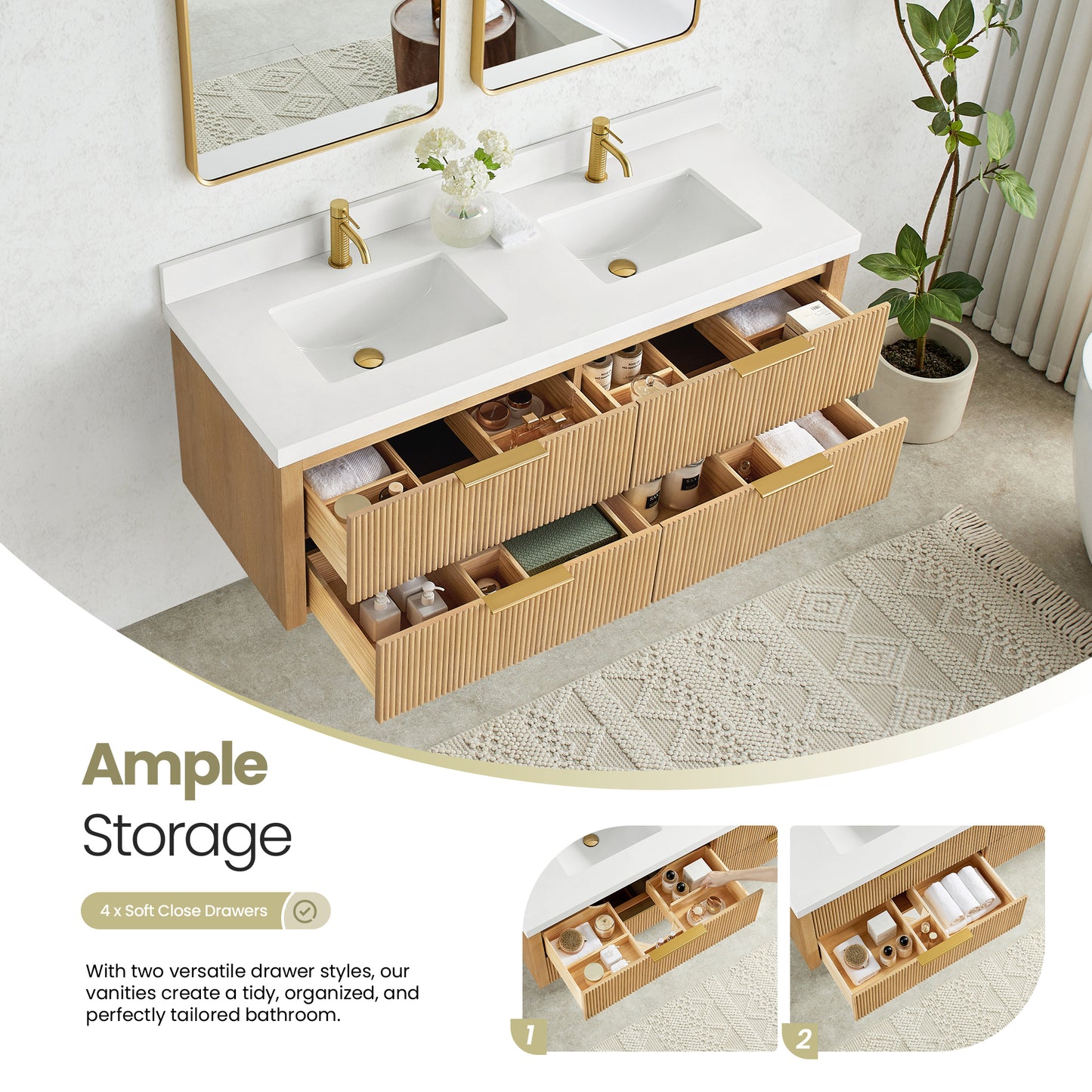 Barcelona 60M" Floating Double Bath Vanity in Washed Ash Grey