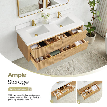 Barcelona 60M" Floating Double Bath Vanity in Washed Ash Grey