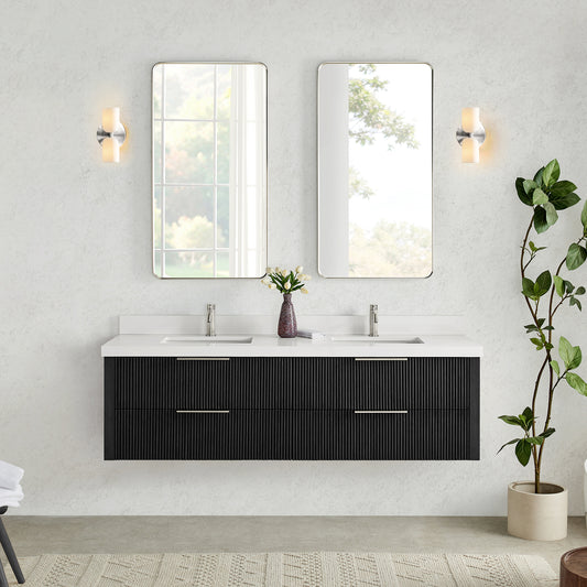 Barcelona 72" Floating Double Bath Vanity in Oak Weathered Black