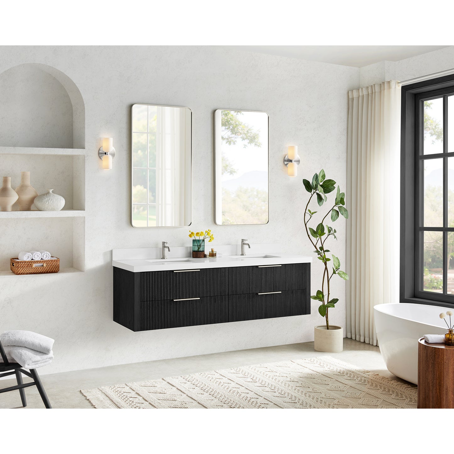 Barcelona 72" Floating Double Bath Vanity in Oak Weathered Black