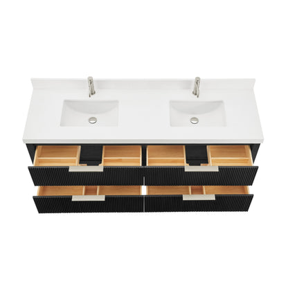Barcelona 72" Floating Double Bath Vanity in Oak Weathered Black