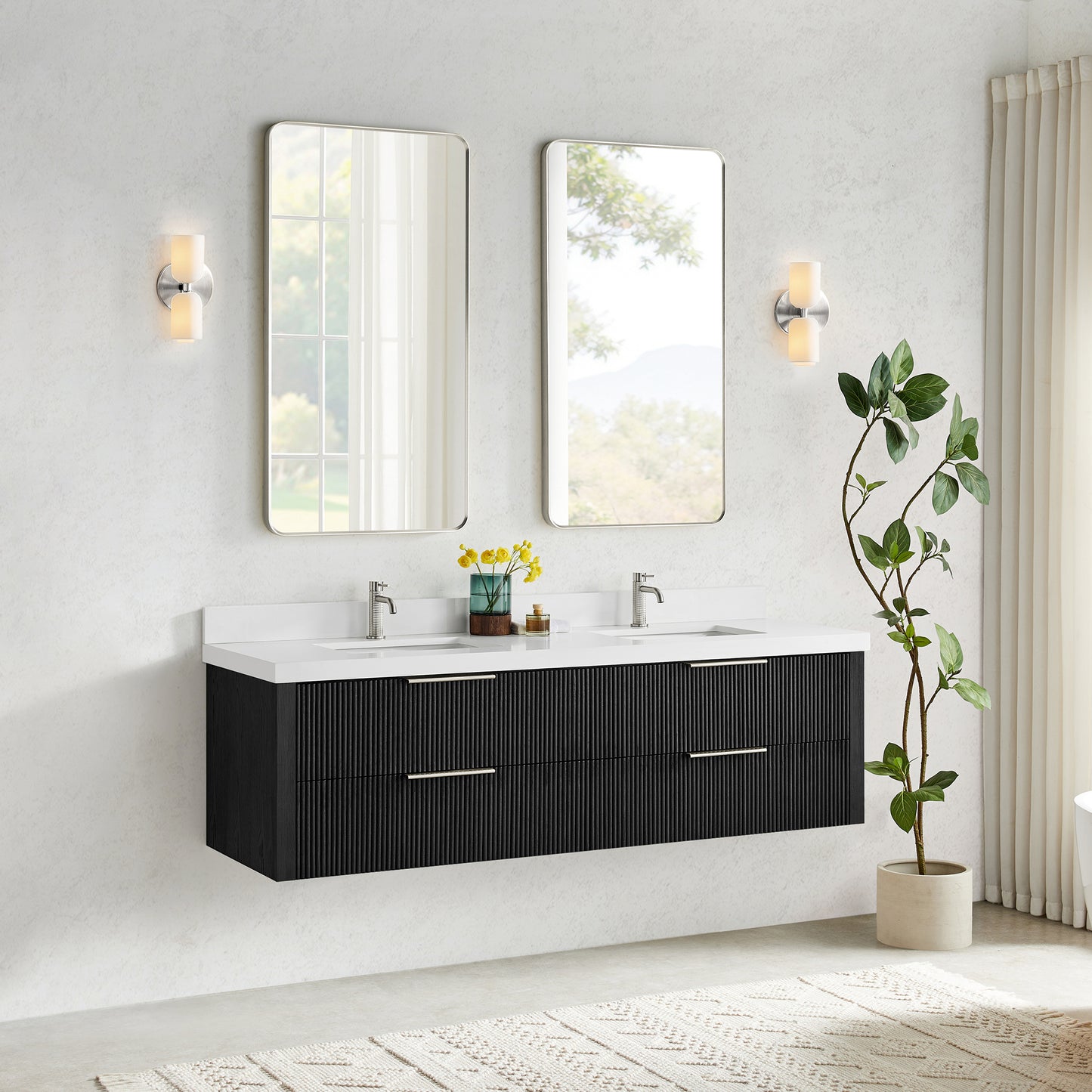 Barcelona 72" Floating Double Bath Vanity in Oak Weathered Black