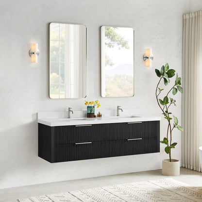 Barcelona 72" Floating Double Bath Vanity in Oak Weathered Black