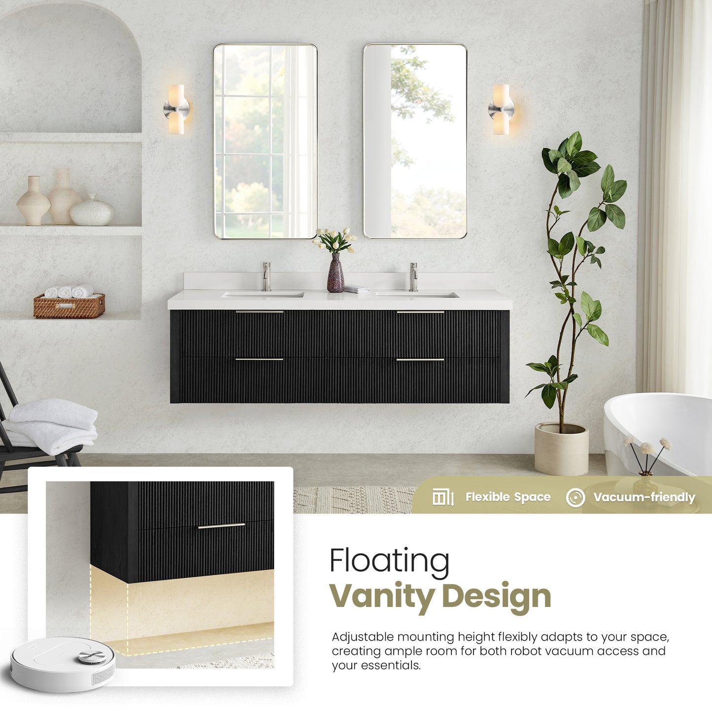 Barcelona 72" Floating Double Bath Vanity in Oak Weathered Black