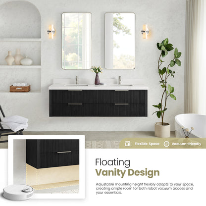 Barcelona 72" Floating Double Bath Vanity in Oak Weathered Black