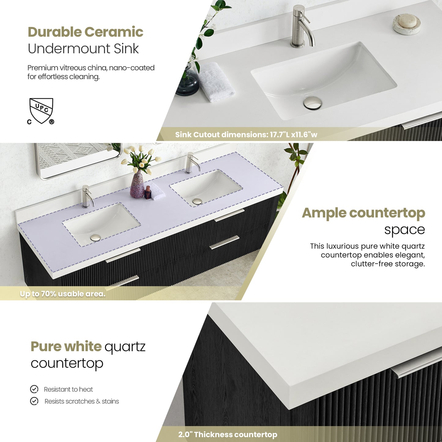 Barcelona 72" Floating Double Bath Vanity in Oak Weathered Black