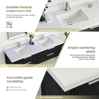Barcelona 72" Floating Double Bath Vanity in Oak Weathered Black