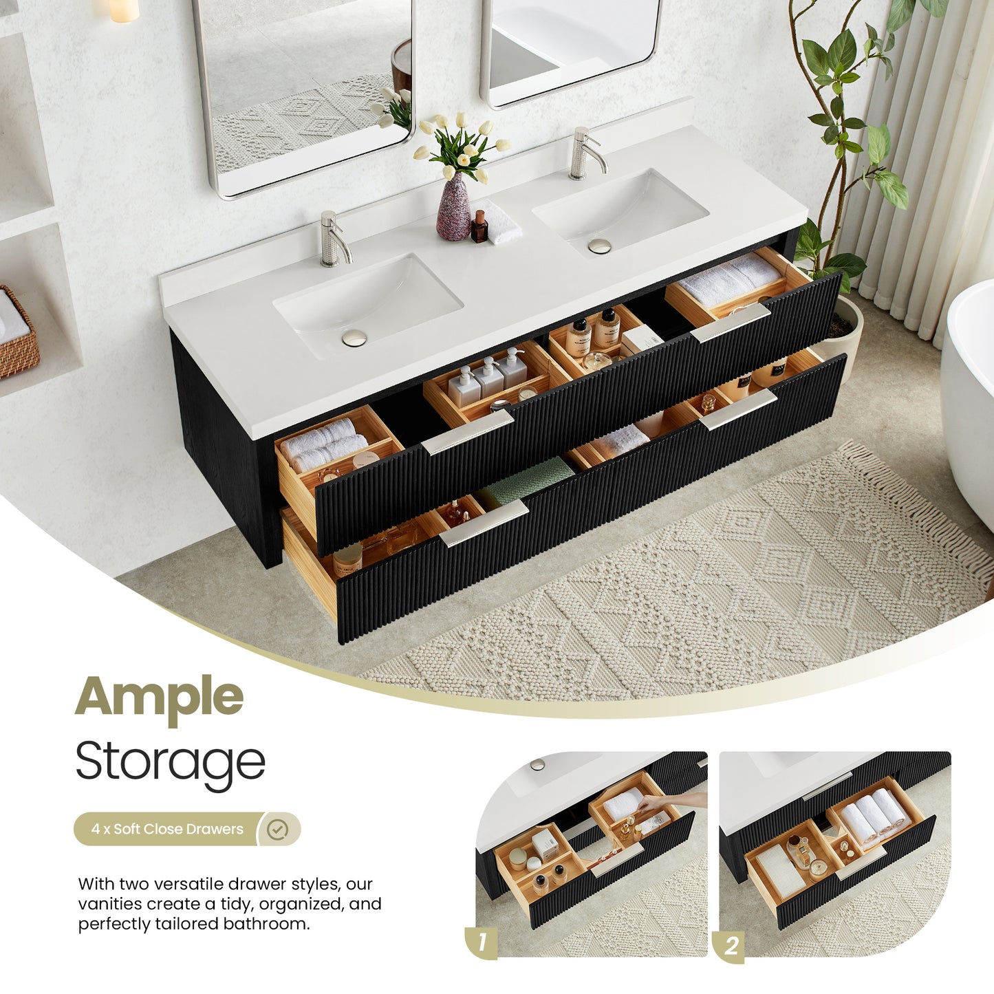 Barcelona 72" Floating Double Bath Vanity in Oak Weathered Black