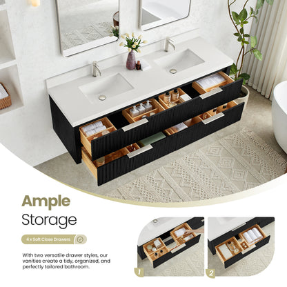 Barcelona 72" Floating Double Bath Vanity in Oak Weathered Black