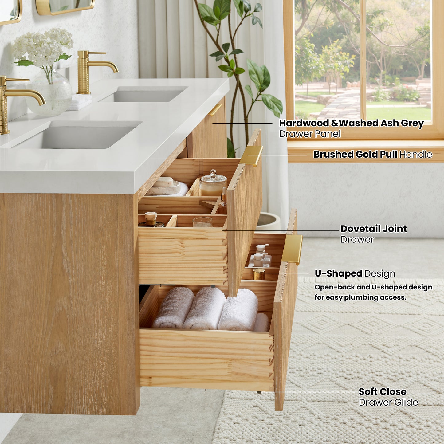 Barcelona 72" Floating Double Bath Vanity in Washed Ash Grey