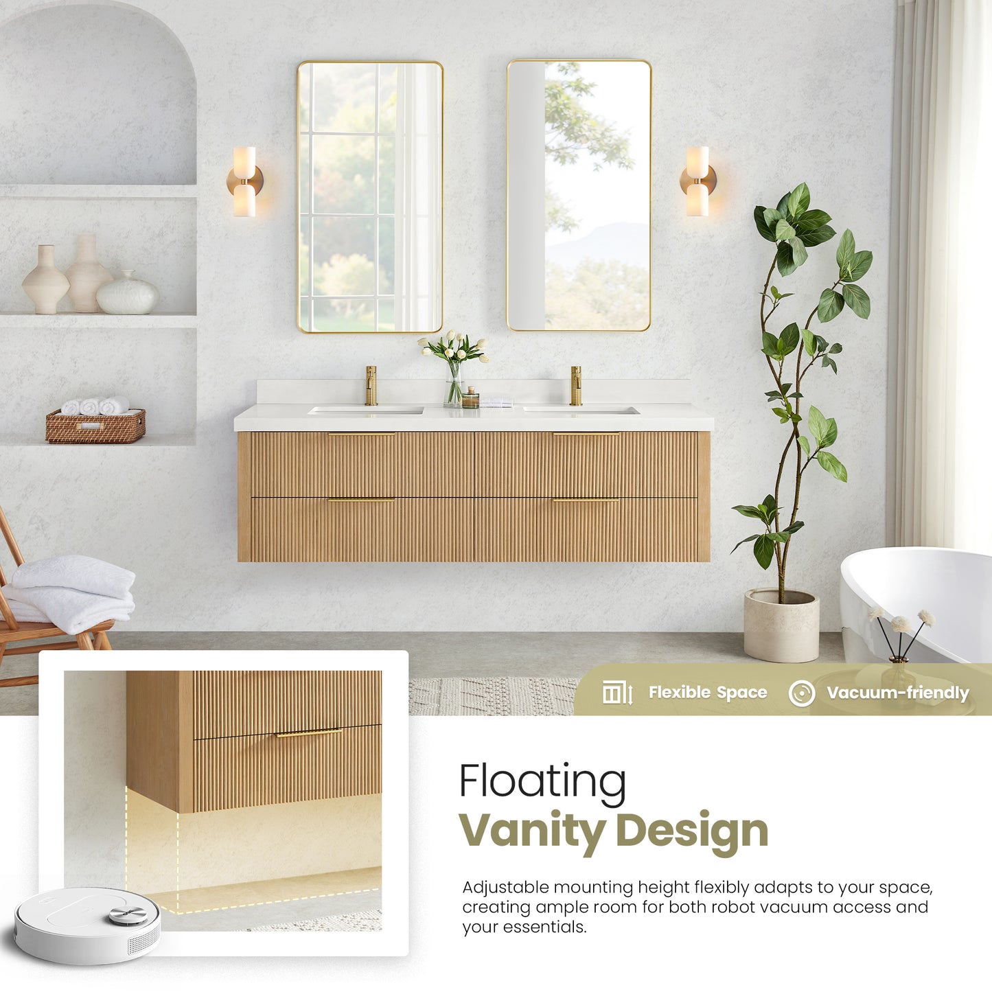 Barcelona 72" Floating Double Bath Vanity in Washed Ash Grey