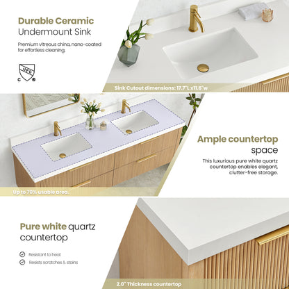 Barcelona 72" Floating Double Bath Vanity in Washed Ash Grey