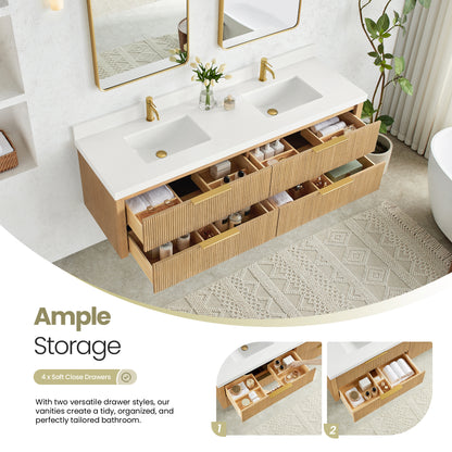 Barcelona 72" Floating Double Bath Vanity in Washed Ash Grey