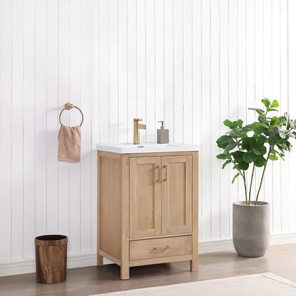 Gela 24" Single Sink Bath Vanity in Fir Wood Brown with Drop-In White Ceramic Basin