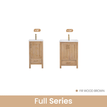 Gela 24" Single Sink Bath Vanity in Fir Wood Brown with Drop-In White Ceramic Basin