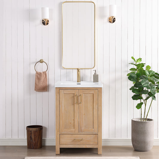 Gela 24" Single Sink Bath Vanity in Fir Wood Brown with Drop-In White Ceramic Basin