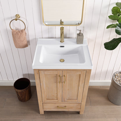 Gela 24" Single Sink Bath Vanity in Fir Wood Brown with Drop-In White Ceramic Basin