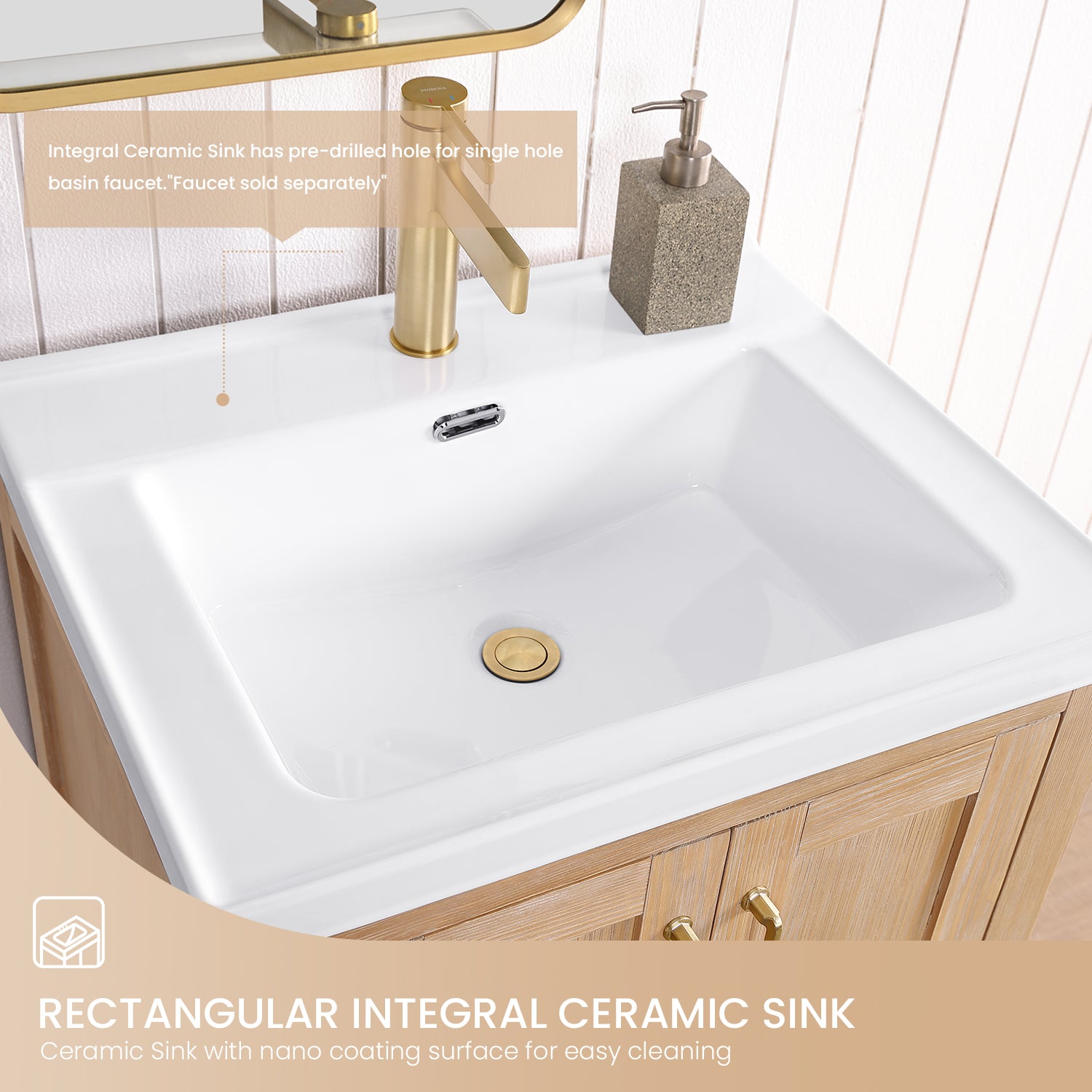 Gela 24" Single Sink Bath Vanity in Fir Wood Brown with Drop-In White Ceramic Basin