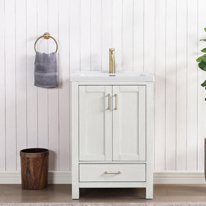 Open image in slideshow, Gela 24&quot; Single Sink Bath Vanity in Fir Wood White with Drop-In White Ceramic Basin
