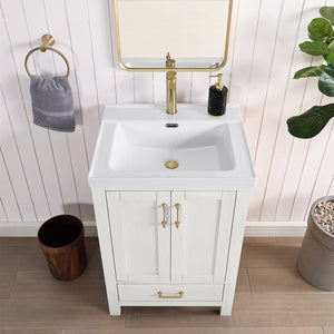 Gela 24" Single Sink Bath Vanity in Fir Wood White with Drop-In White Ceramic Basin