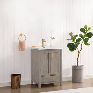 Gela 24" Single Sink Bath Vanity in Fir Wood Grey with Drop-In White Ceramic Basin