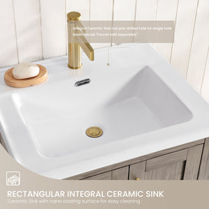 Gela 24" Single Sink Bath Vanity in Fir Wood Grey with Drop-In White Ceramic Basin