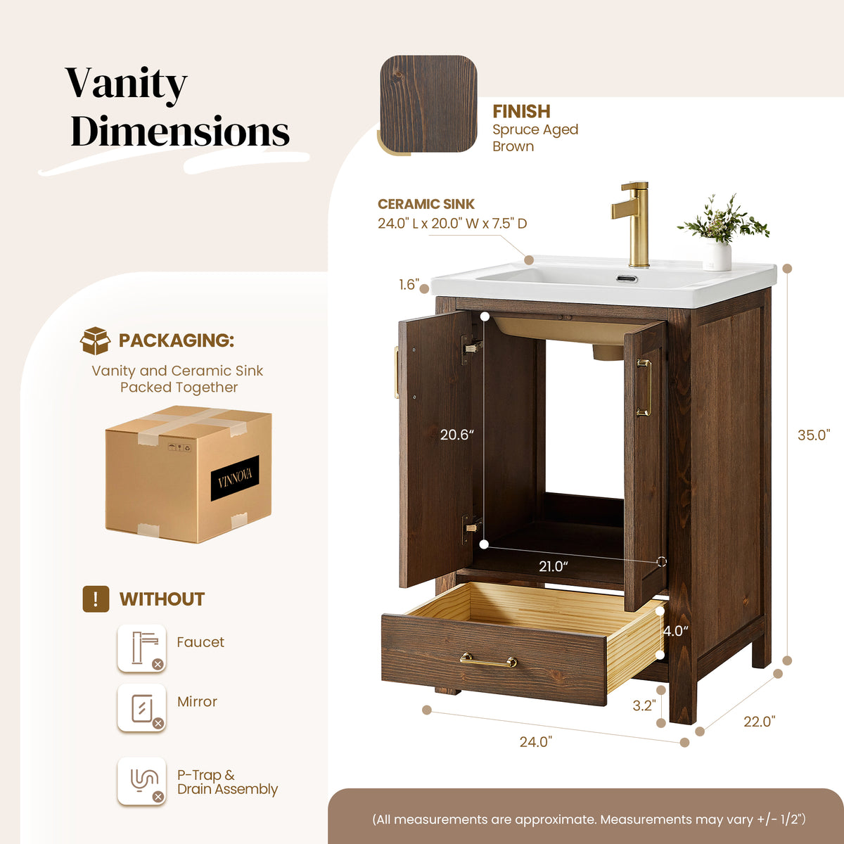 Gela 24" Single Sink Bath Vanity in Spruce Aged Brown