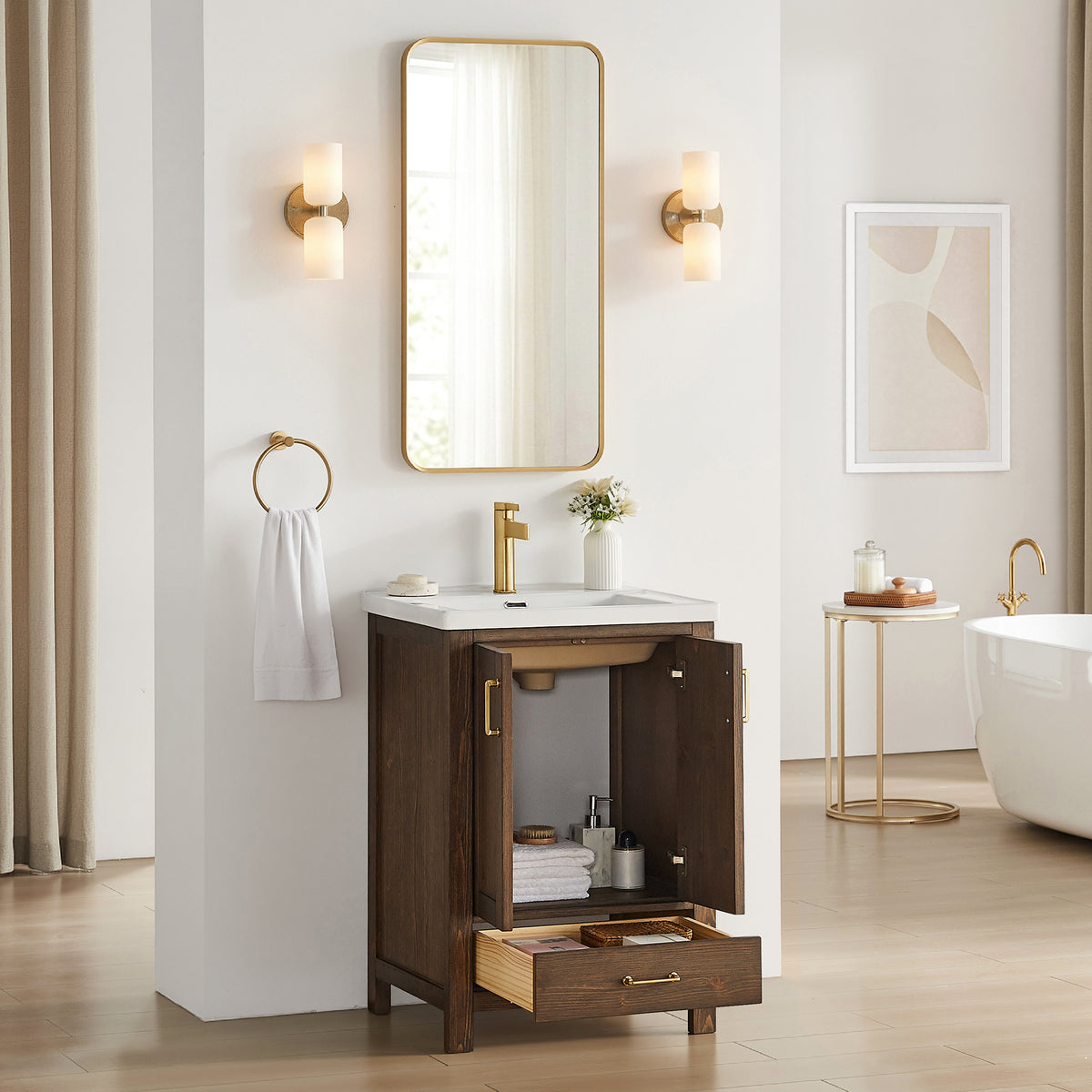 Gela 24" Single Sink Bath Vanity in Spruce Aged Brown