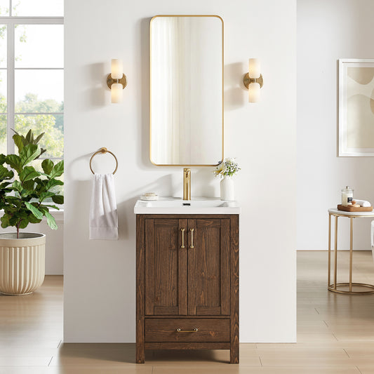 Gela 24" Single Sink Bath Vanity in Spruce Aged Brown and Mirror