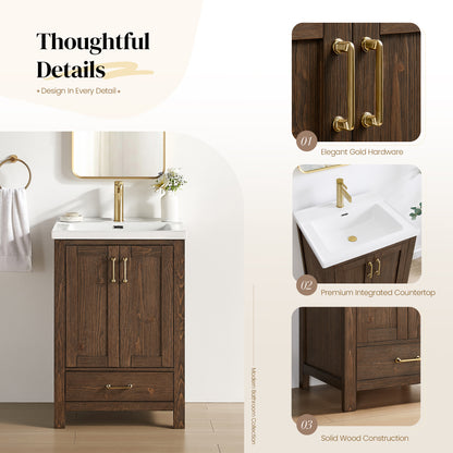 Gela 24" Single Sink Bath Vanity in Spruce Aged Brown and Mirror