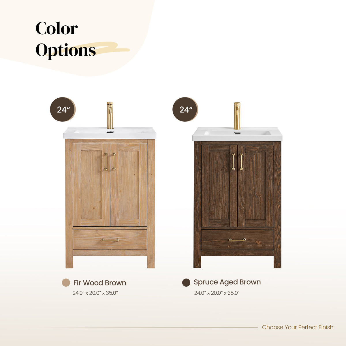 Gela 24" Single Sink Bath Vanity in Spruce Aged Brown and Mirror