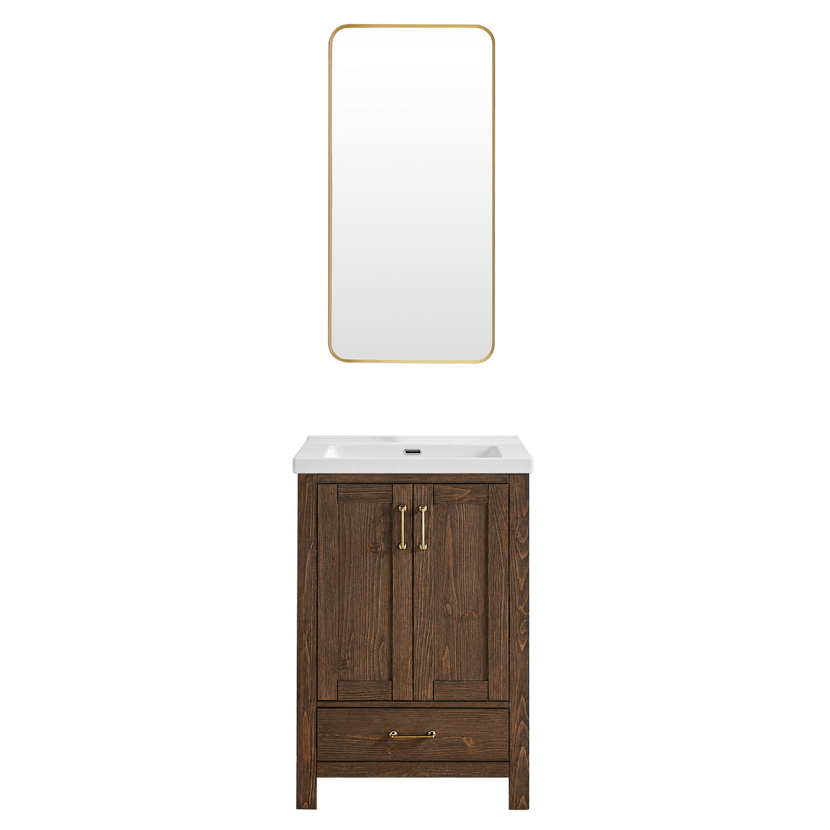 Gela 24" Single Sink Bath Vanity in Spruce Aged Brown and Mirror