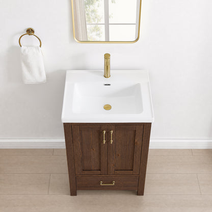 Gela 24" Single Sink Bath Vanity in Spruce Aged Brown and Mirror