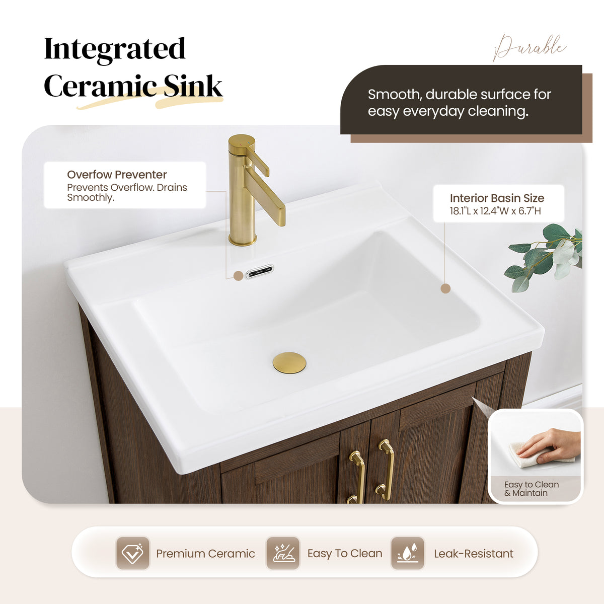 Gela 24" Single Sink Bath Vanity in Spruce Aged Brown and Mirror