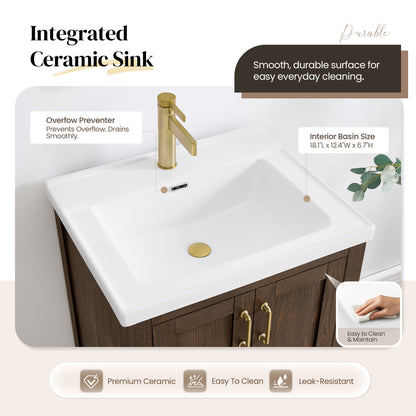 Gela 24" Single Sink Bath Vanity in Spruce Aged Brown and Mirror