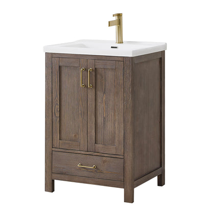 Gela 24" Single Sink Bath Vanity in Spruce Vintage Brown with Drop-In White Ceramic Basin