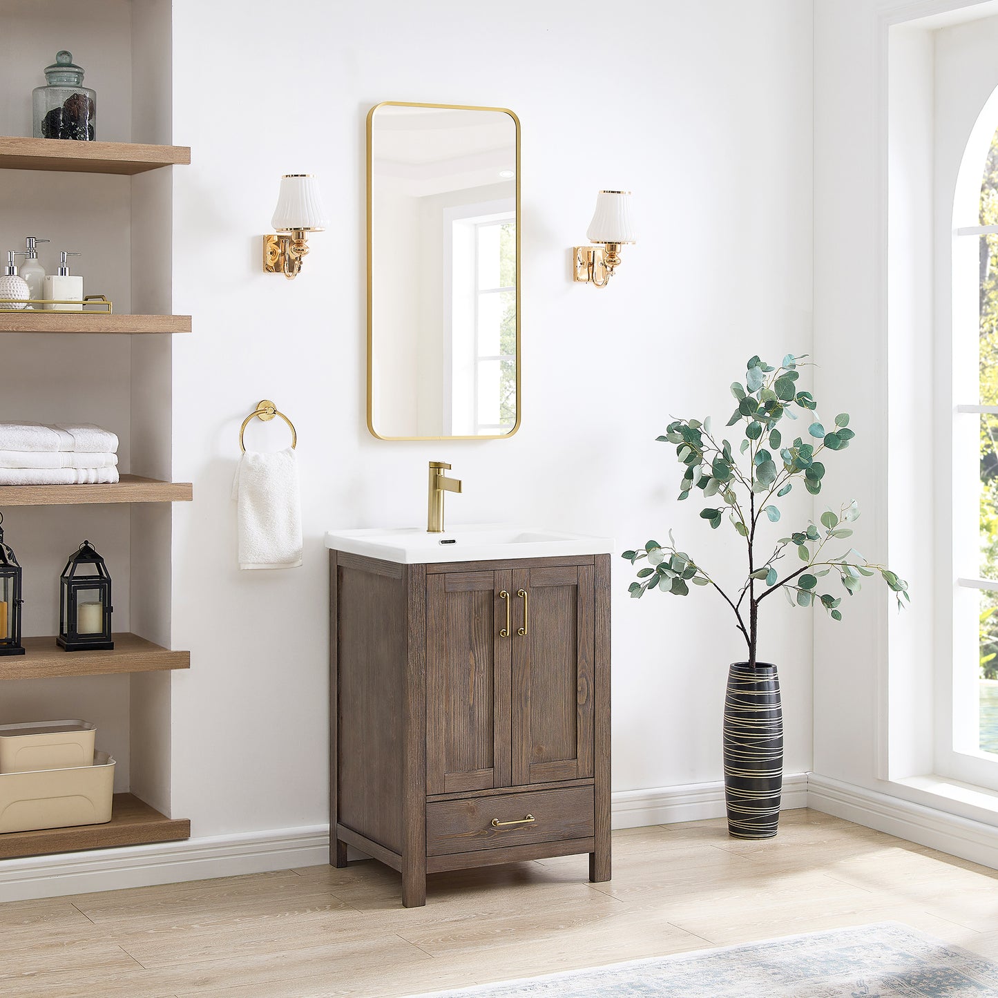 Gela 24" Single Sink Bath Vanity in Spruce Vintage Brown with Drop-In White Ceramic Basin