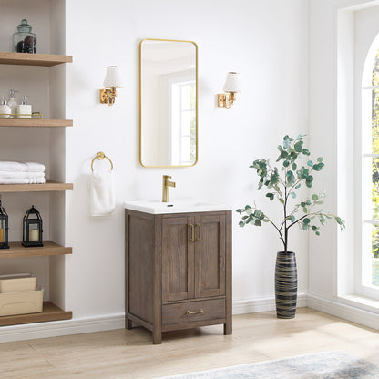 Gela 24" Single Sink Bath Vanity in Spruce Vintage Brown with Drop-In White Ceramic Basin