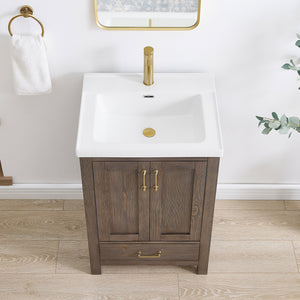 Gela 24" Single Sink Bath Vanity in Spruce Vintage Brown with Drop-In White Ceramic Basin