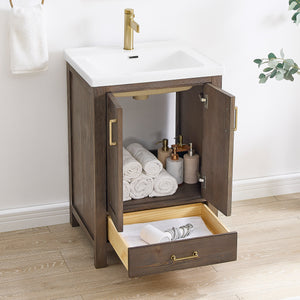 Gela 24" Single Sink Bath Vanity in Spruce Vintage Brown with Drop-In White Ceramic Basin