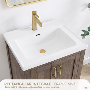 Gela 24" Single Sink Bath Vanity in Spruce Vintage Brown with Drop-In White Ceramic Basin